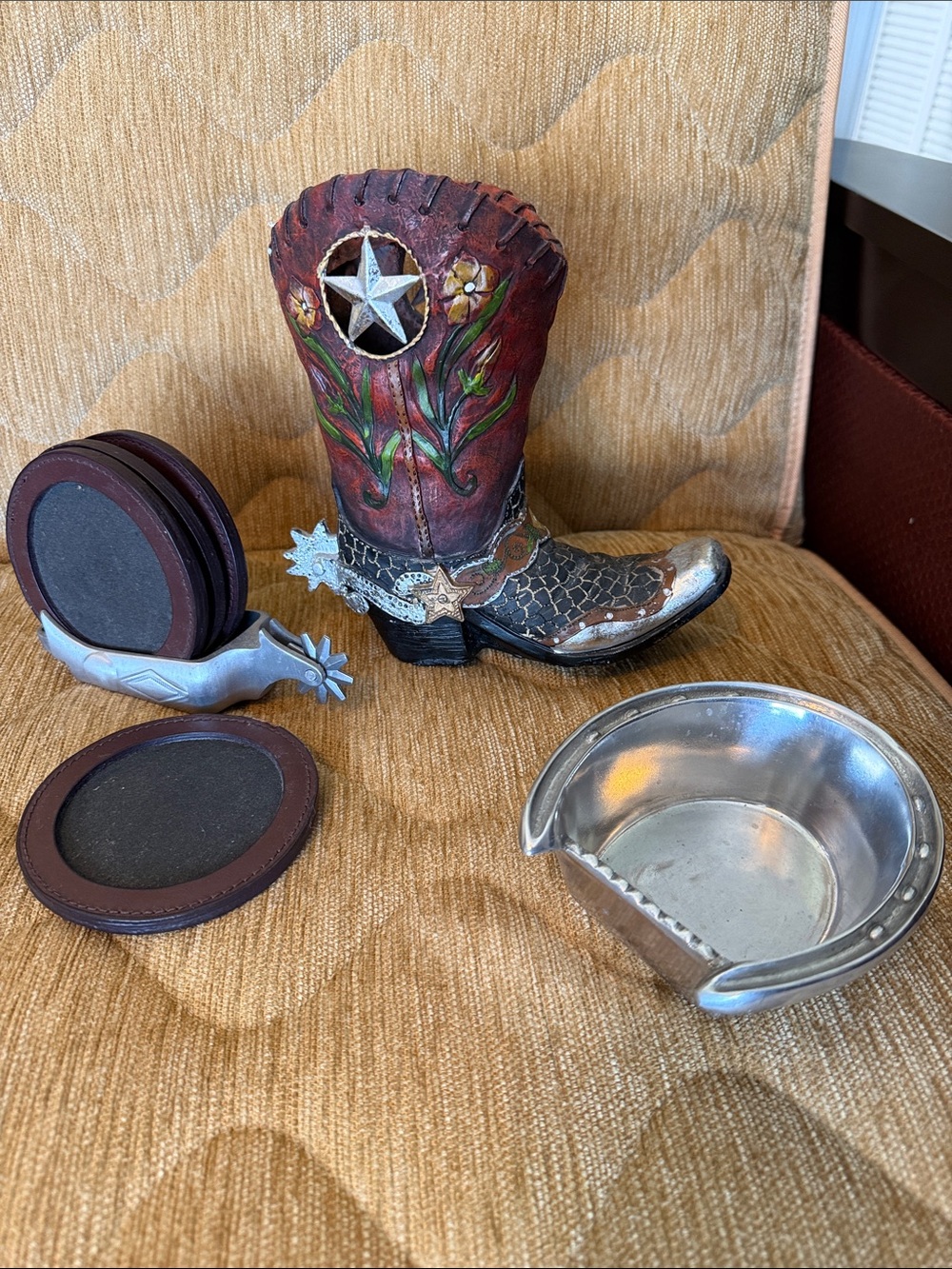 Decorative Cowboy Boot Trinket Dish - Red/Brown